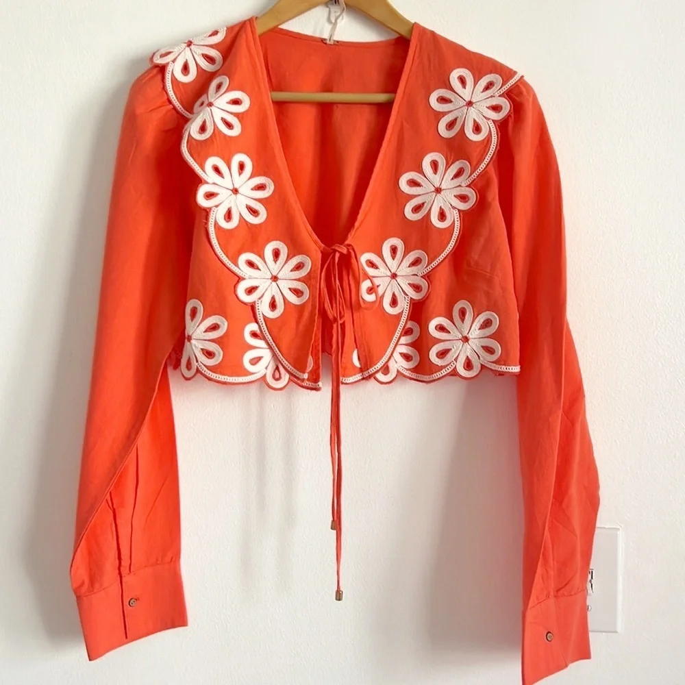 Free People Amina Coord Matching Set Embroidered Tie Front NWT